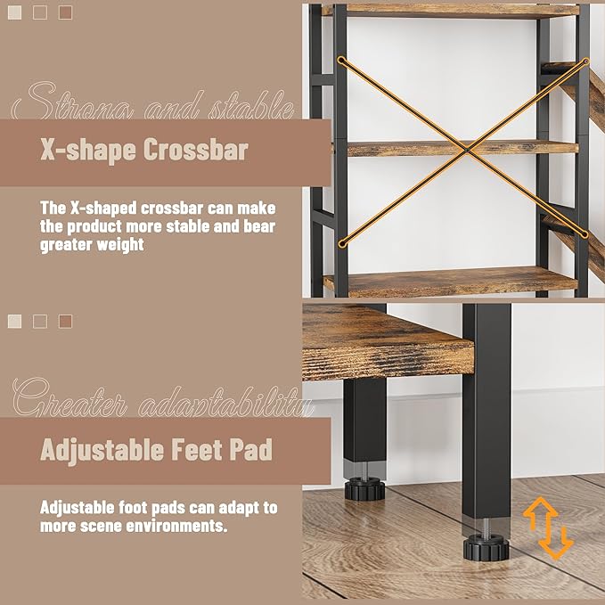 70x70 Triple 5 Tier Book Shelf, Large Wooden Bookcase with 17 Open Display Shelf, Modern Tree Bookshelf Metal Frame Tall Book Case Furniture for Living Room Bedroom Home Office Rustic Brown