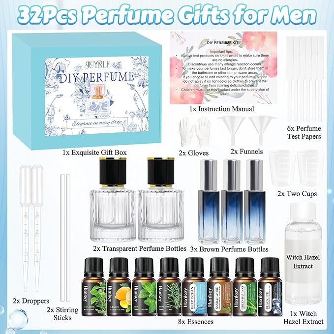 JUYRLE Perfume Making Kit- DIY Cologne Making Kit for Men, Make Your Own Scent with Essential Oil, Spray Bottle, Men's Cologne, Perfume Making Kit for Adults, Scent Set Gifts for Women Boyfriend