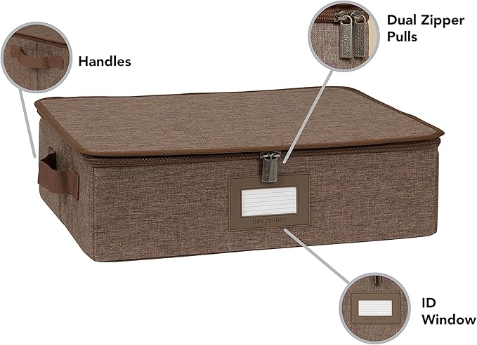 Covermates Keepsakes Zip-Top Storage Box Set, 3 Pack Heavy Duty Polyester Organizer Bins, Stackable Design, ID Window, Reinforced Handles, Closet Home Storage, Brown Heather