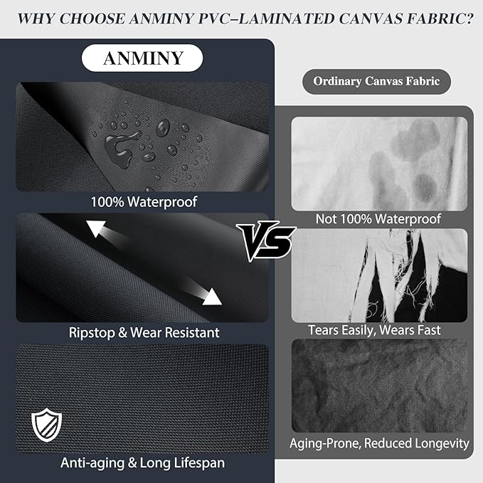 ANMINY 100% Waterproof Outdoor Fabric 8 Yards, 58" W 600D Marine Canvas Fabric with PVC Backing, Ripstop Upholstery Material by The Yard for Furniture Boat Covers Tent Awning, Dark Gray