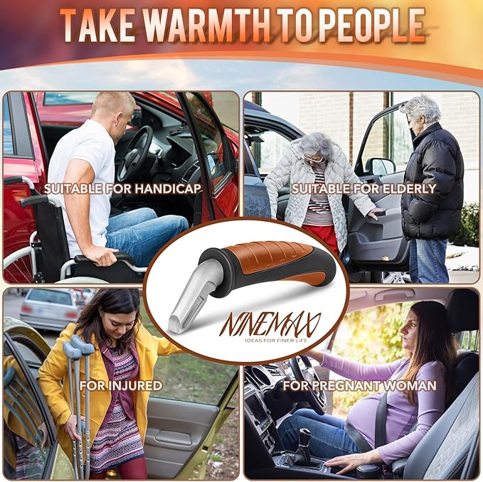 NINEMAX Car Door Handle for Elderly Car Handle Assist Support, Auto Grab Handles, Portable Car Door Cane for Seniors, Handicap (Black, Brown 2 pcs)