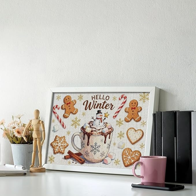 Diamond Painting Kits for Adults - Hello Winter Ice Cream & Gingerbread Snowflakes & Candles Painting DIY 5D Full Drill Diamond Dots Paintings with Diamonds Gem Art And Crafts Home Decor 8"x12"