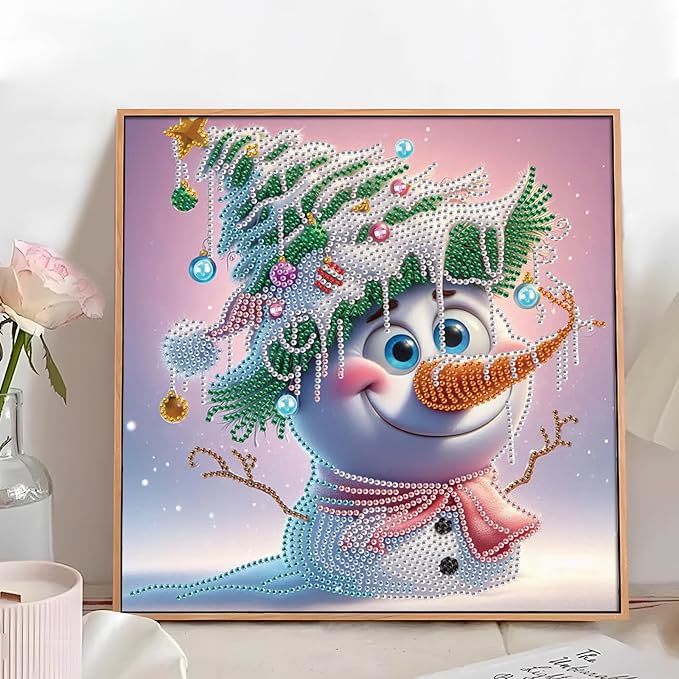 antor Christmas Diamond Painting Kit, 5D Special Shape Diamond Art for Adults, Snowman with Pine Branch Hat DIY Crystal Rhinestones Diamond Painting, Holiday Wall Decor, Winter Home Decoration