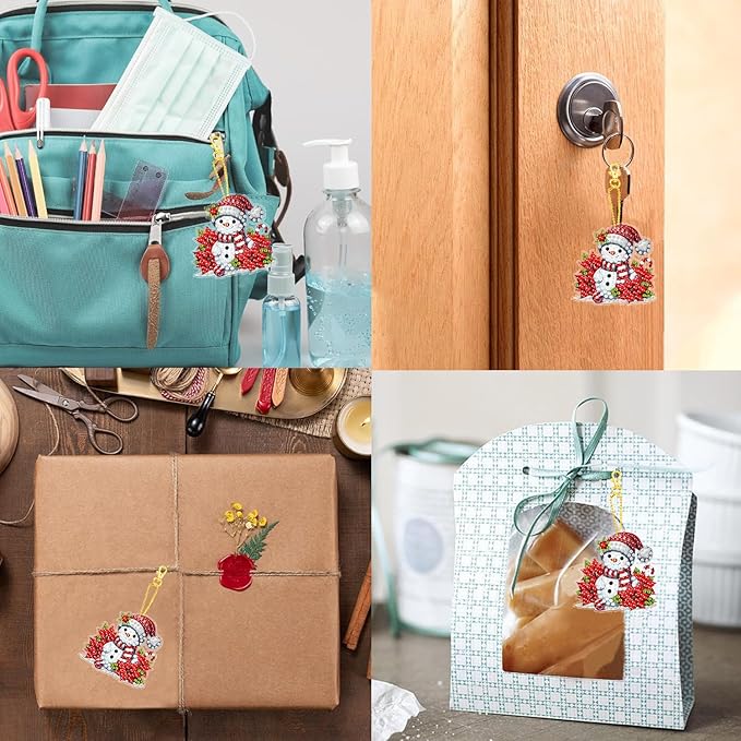 Masendp Diamond Art Hanging Kit Keychain, Special Shape Rhinestones, DIY Acrylic Double Sided 5D Diamond Art Painting Window Pendant Home Garden Wall Mounting Kit Hanging Ornament. (Christmas Snowman)