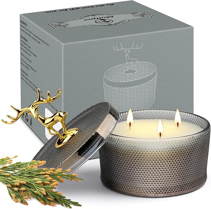 Sandalwood Scented Candle Gift for Women - 10.58 oz 3 Wicks Natural Soy Wax Large Candle, 50-Hour Burn Time Aromatherapy Candle for Home & Relaxation, Valentines Day Gifts for Women