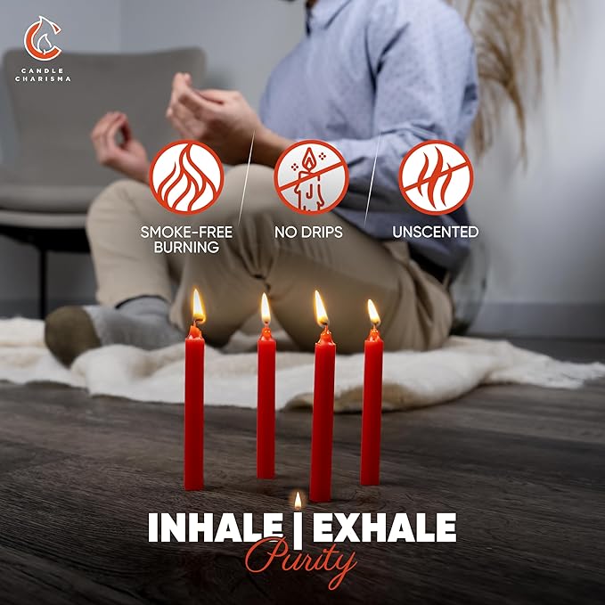 Candle Charisma 100 Red Spell Candles - 4" Unscented Paraffin Chime Candles, Smokeless & Dripless, Colored Candles, 1.5 Hours Burn Time 0.4" Thick Taper Candles for Rituals,Birthdays and Parties