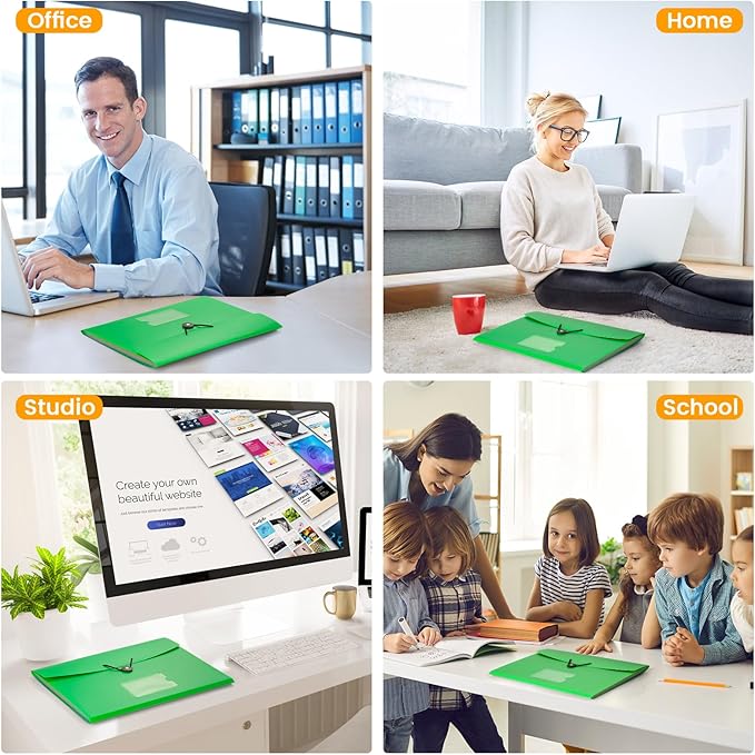 Accordion File Organizer, 7 Pockets Expanding File Folder with Labels, A4/Letter Size Portable Folders for Documents, Paper Organizer for School Office Supplies, Green