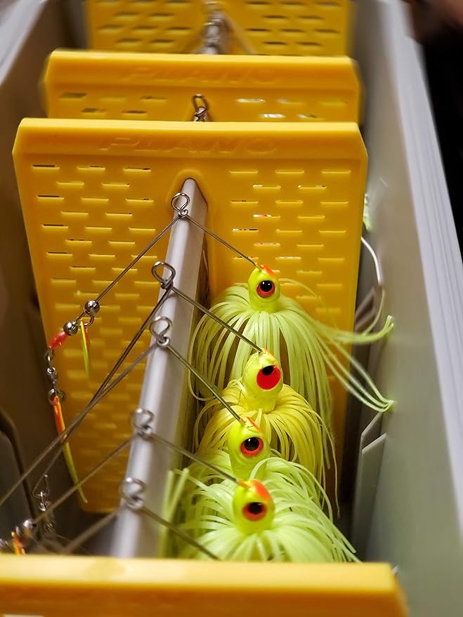 Plano EDGE Premium Spinnerbait Tackle Utility Box, Clear and Yellow, Rust-Resistant Storage, Waterproof Tackle Tray Organizer for Buzz Baits, Swimbaits, and Crankbaits