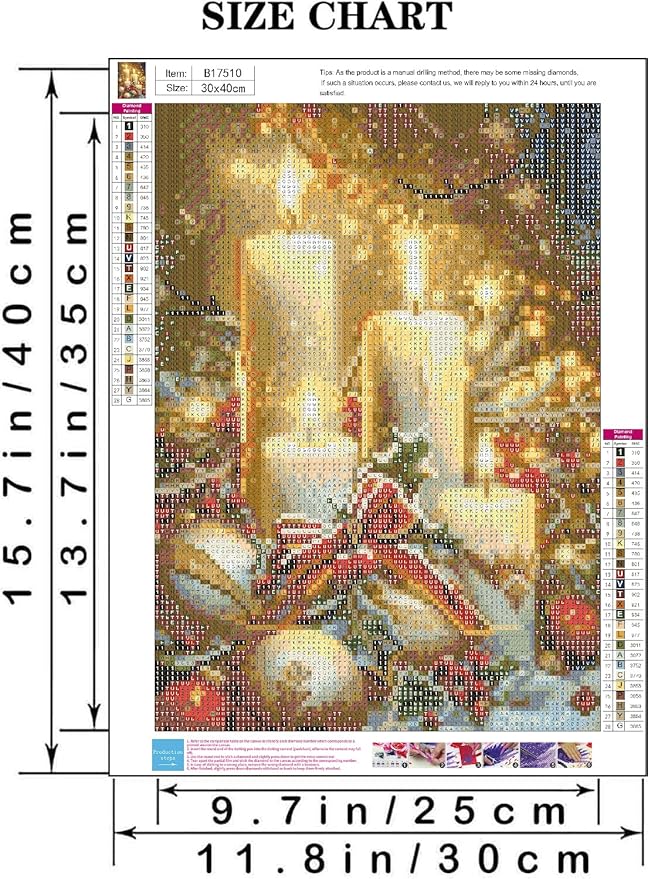 VIGEGU Christmas Diamond Painting Kits for Adults, Christmas Candles Diamond Art for Beginners, 5D Round Full Drill Winter Diamond Painting Gem Art Kits for Home Wall Decor 12x16 in