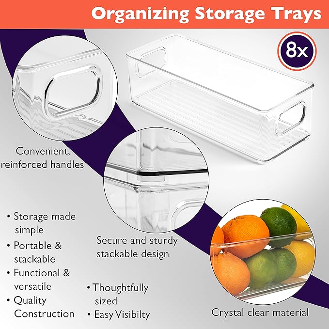 ClearSpace Plastic Pantry Organization and Food Storage Bin – Great Kitchen Organization and Kitchen Storage – Fridge Organizer Bins– 8 Pack