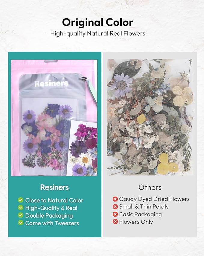 Dried Flowers, Resiners 100Pcs Pressed Flowers for Craft Purple Real Natural Dried Flowers Dry Leaves Kit for DIY Making Crafts Resin Soap Candle Scrapbook Supplies Card Making Jewelry