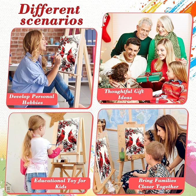 Skyboda Cardinal Paint by Numbers Kit for Adults Beginners with Frame, Christmas Adult Paint by Number Kits on Canvas, Easy DIY Oil Painting Kits for Home Decor, 8x12in