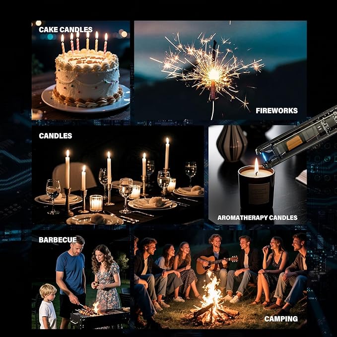 KTEBO 2 Pack Electric Candle Lighters - Rechargeable USB-C Arc Lighters with LED Display & Transparent See-Through Tech Design, Windproof Long Lighter for Candles,BBQ,Camping,Stoves,Stocking Stuffers