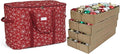 Covermates Keepsakes Adjustable Ornament Storage Bag – Heavy-Duty Polyester, Padded Dividers & FlexGrid Trays – Protective Holiday Ornament Organizer with Handles & Label Window, Red Snowflake