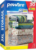 Large Storage Bags, 24"x32" Jumbo Plastic Bag, BPA Free, 20 Gallon 3XL Zipper Lock Baggies for Clothes Pillow Travel Moving - 30 Mega Bags