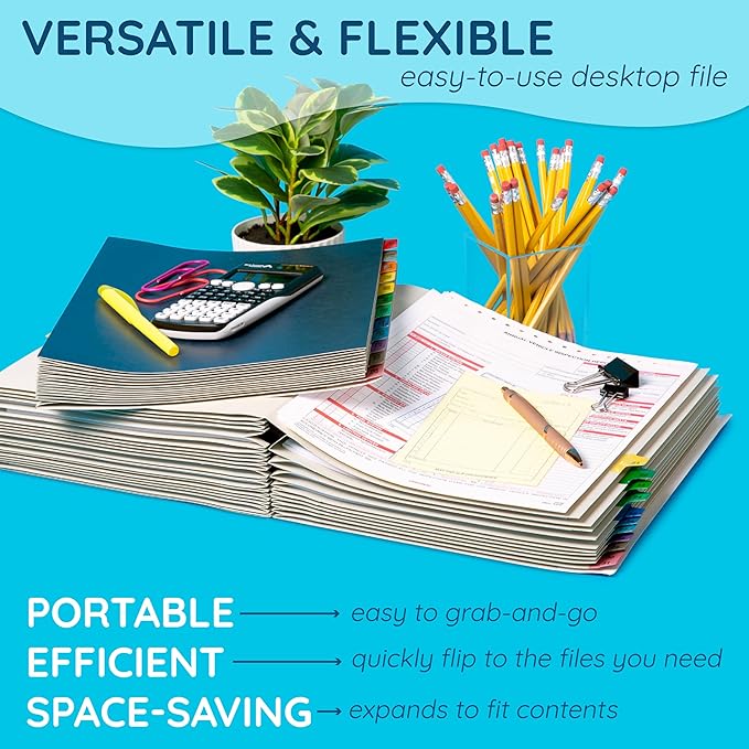 Blue Summit Expanding Desk File Sorter Organizer, Alphabetical File Organizer, Desk Sorter, Letter Size, 20 Dividers for A-Z Accordion File Organizer