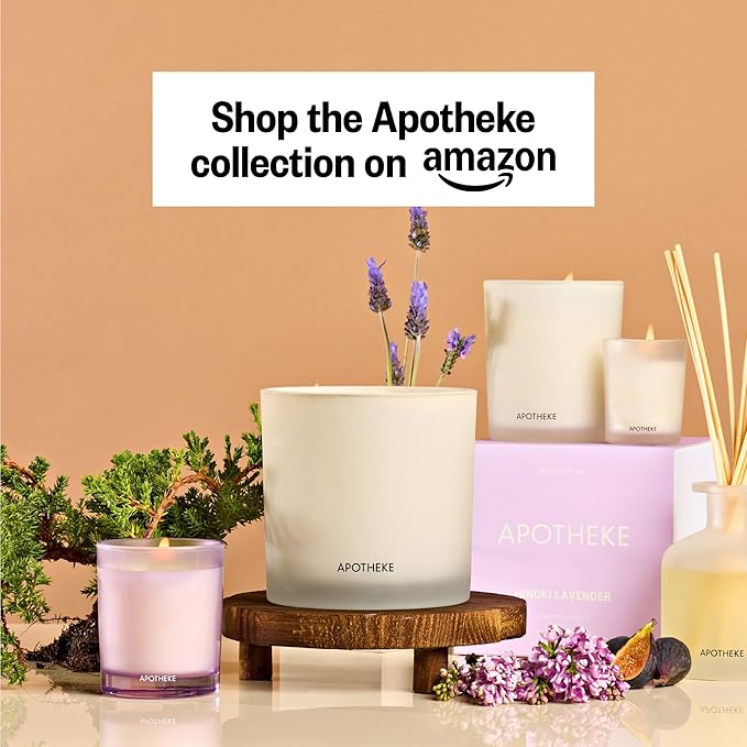 Apotheke Signature Scented Candles for Home, Hinoki Lavender - 10.5 oz - Soy Wax, Non Toxic, Large Jar White - Luxury Candle Gifts for Women & Men - Hinoki Cypress, Lavender, and Lotus Flower