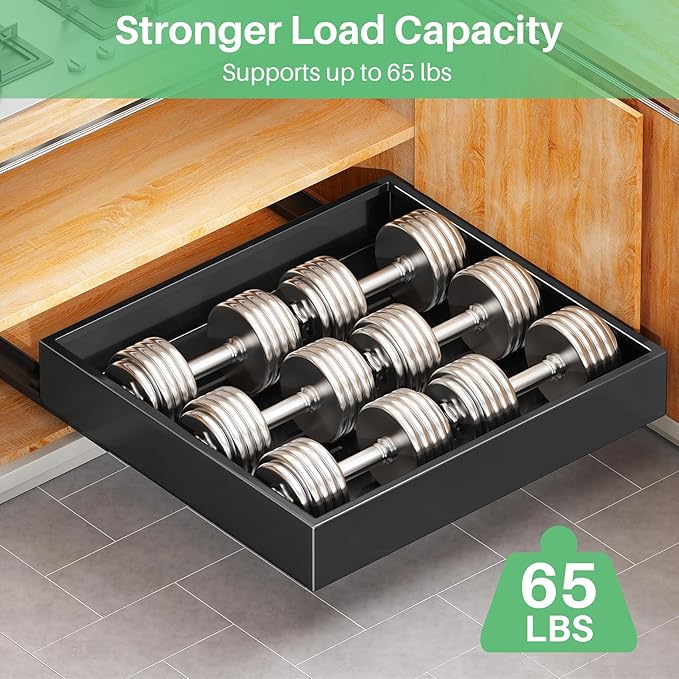 Pull out Cabinet Organizer, 21"Deep, 20"Wide Full-Extension Heavy Duty Slide out Drawers with Nano Adhesive, Roll Out Shelves Sliding Cabinet for Kitchen, Bathroom, Pantry, Under Sink Storage(Black)