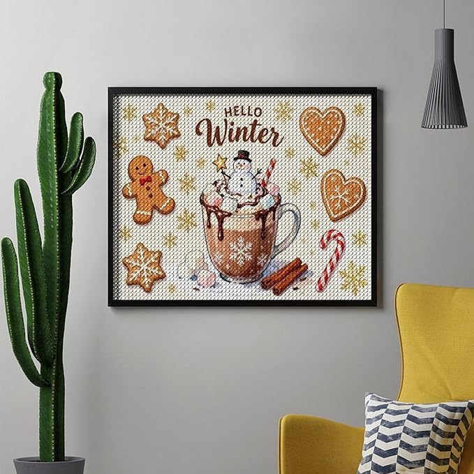 Diamond Painting Kits for Adults - Hello Winter Ice Cream & Gingerbread Snowflakes & Candles Painting DIY 5D Full Drill Diamond Dots Paintings with Diamonds Gem Art And Crafts Home Decor 16"x20"
