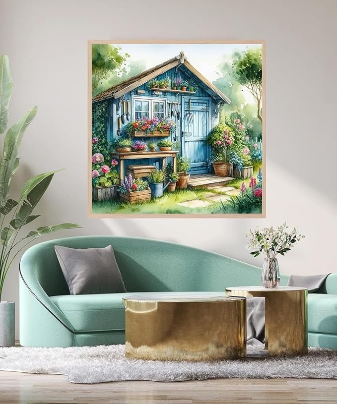 Accompany Wind Diamond Painting Kits for Adults, Garden House Diamond Art Kits for Beginners,5D Round Full Drill Diamonds Gem Art Crafts for Home Wall Decor Gifts 14x14 Inch