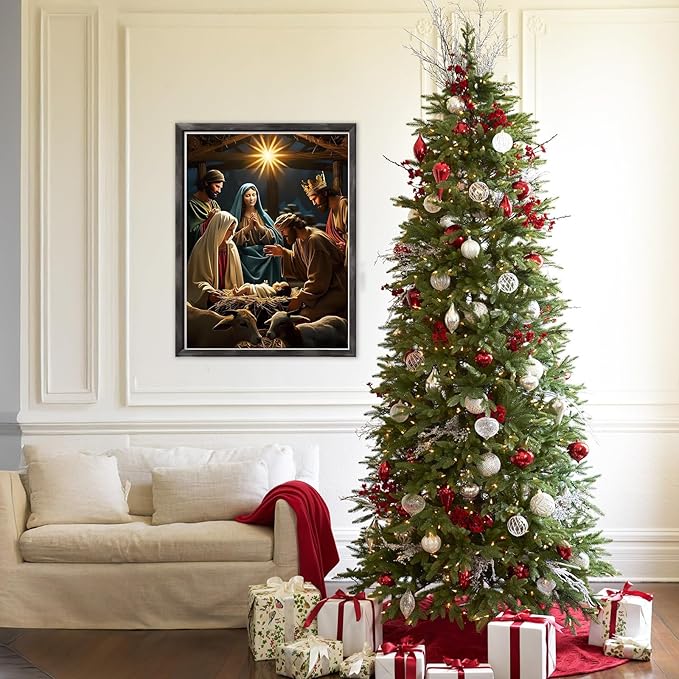 DOMROM Christmas Diamond Painting Kits, Jesus Born Diamond Art Kits,Gem Art Painting with Diamonds Dots, Arts and Crafts for Beginners Adult Wall Decor 12 x 16inch