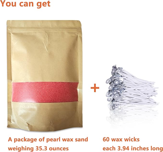 DRMAISON Pearled Candle Wax Sand DIY Kit - 35.3 oz, Watermelon Red, Non-Toxic&Smoke-Free, Refillable with 60 Wicks, Long-Lasting Flame, Highly Customizable for Wedding, Party&Holiday Decor