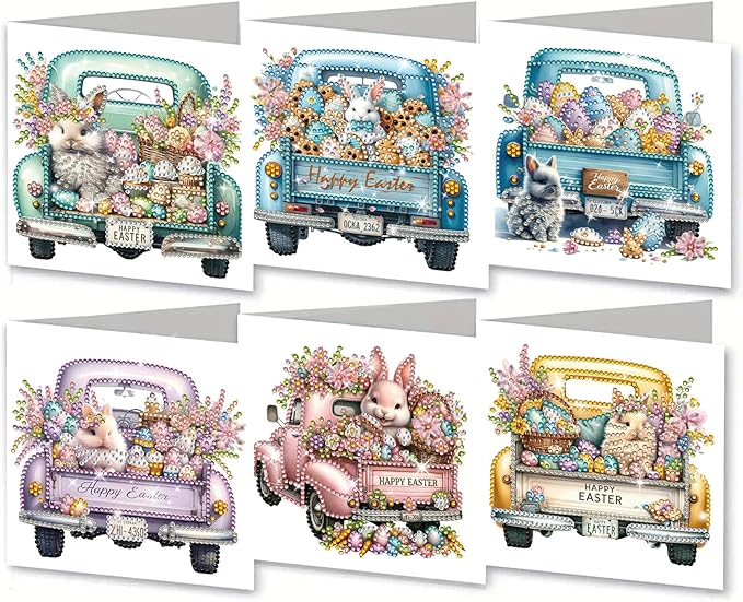 DoxQcs 5D Diamond Art Painting Greeting Cards Kit, DIY Cards for Blessings Congratulations Gifts, Greeting Card Set for Birthday Thanksgiving Day Christmas Halloween-Easter Truck