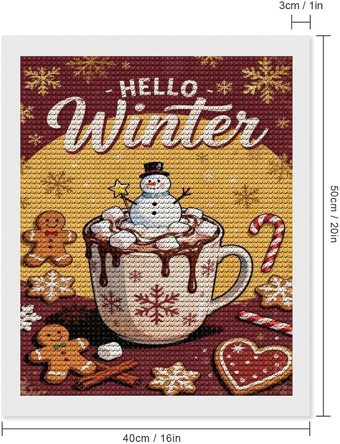 Diamond Painting Kits for Adults - Hello Winter Ice Cream & Gingerbread Snowflakes & Candles Painting DIY 5D Full Drill Diamond Dots Paintings with Diamonds Gem Art And Crafts Home Decor 16"x20"