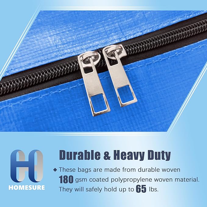 HOMESURE 8 Pack Large Strong Moving Bags with Zippers & Carrying Handles - Water-Resistant - Heavy Duty Storage Tote for Space Saving, Fold Flat, Alternative to Moving Box (Sky Blue)