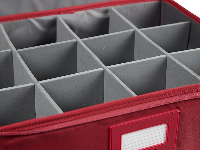 Covermates Cup and Mug Storage Box with Dividers, Stackable Organizer for Coffee Mugs & China Cups, Heavy-Duty Polyester with Handles, Zipper Closure & ID Window, Scarlett Red