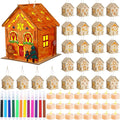 Spiareal 6 Sets DIY Wooden Christmas Gingerbread House Kit with LED Flameless Candles Watercolor Pens Christmas Crafts Wooden Houses to Paint Xmas Tree Ornaments for Fun Activity Art Project