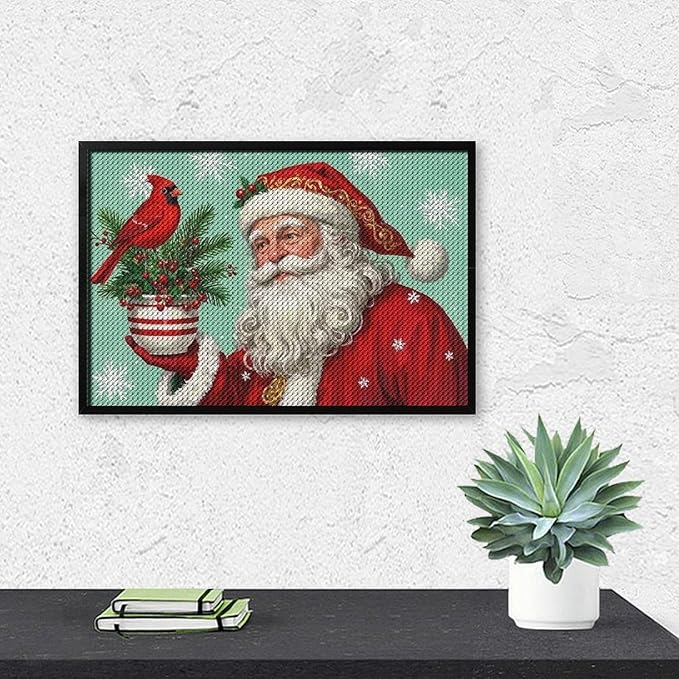 Diamond Painting Kits for Adults - Santa Claus & Red Bird Reindeer Christmas Berry Pine Cone Painting DIY 5D Full Drill Diamond Dots Paintings with Diamonds Gem Art And Crafts Home Decor 8"x12"