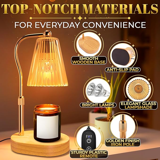 Adjustable Candle Lamp Warmer with Timer & Dimmer – Brightness Flameless Lamp Candle Warmer for Jar Candles – Elegant Housewarming Gifts for Women, Mothers Day Gifts for Mom, and Presents for New Home