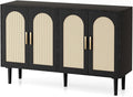 47.2" Rattan Sideboard Buffet Credenza Cabinet, Farmhouse Kitchen Coffee Bar Cabinet with Storage, Boho Accent Buffet Console Table for Entryway Living Room, Dining Room