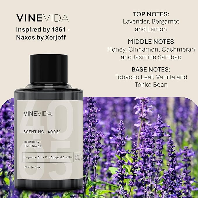 VINEVIDA [120mL] 1861 - Naxos Fragrance Oil for Candle Making - Natural Candle Oil Scents - Soap Making Essential Oil - Made in USA