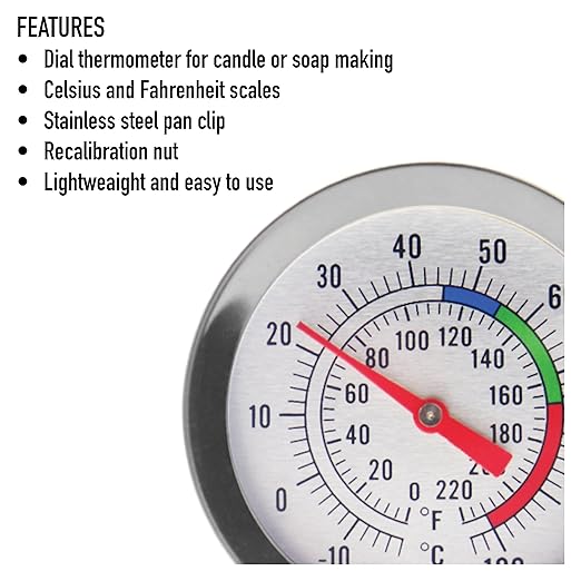 Candle Thermometer for Candle Making - DIY Wax Candle Making Supplies - Ideal Candle Making Thermometer with Clip and 175mm Stainless Steel Probe