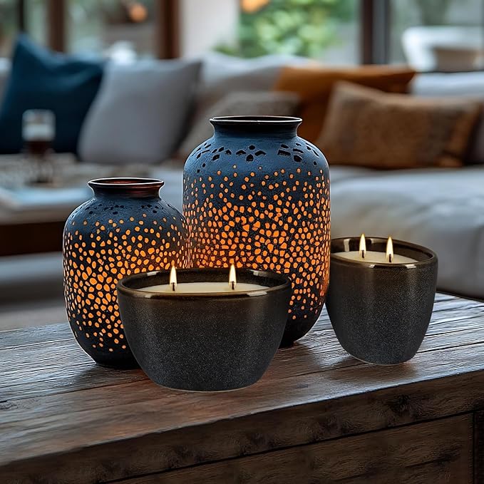 2 Pack of 2-Wick citronella Candles in Black Ceramic Jars, Long Burning, Summer Companion Ideal for Indoor Outdoor,Camping, Backyard, Home Decoration,Party.