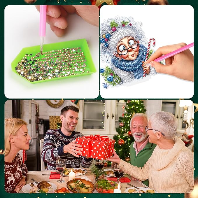 antor 5D Diamond Art Painting Ornament Kits Lovely Grandma, DIY Diamond Art Painting Desktop Ornament, Special Shaped Crystal Rhinestone Diamond Art Table Top Home Office Christmas Decor (24x24.8cm)