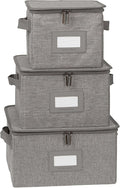 Covermates Dish Storage Box Set – China & Dinner Plate Storage Containers with Felt Dividers, Dual Zippers, Reinforced Handles, ID Window & Stackable Design, Grey Heather