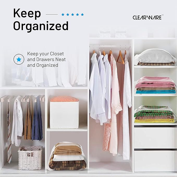 Clearware 50 Large Storage Bags With Zipper Top - 5 Gallon Bags 18" x 24", Extra Plastic for Clothes, Travel, Moving, Reusable freezer bags, BPA-Free, 2-mil Thick