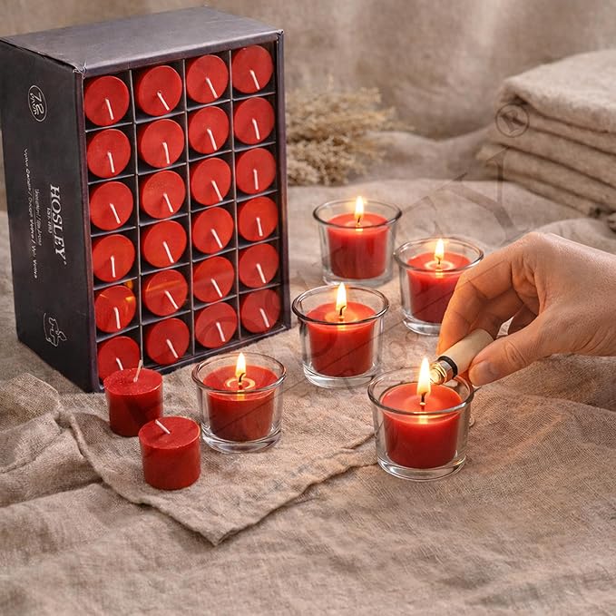 Hosley Set of 72 Unscented Red Votive Candles – Bulk Pack, Clean-Burning, Long-Lasting 10-12 Hour Burn Time – Ideal for Weddings, Home Décor, Spa, and Events