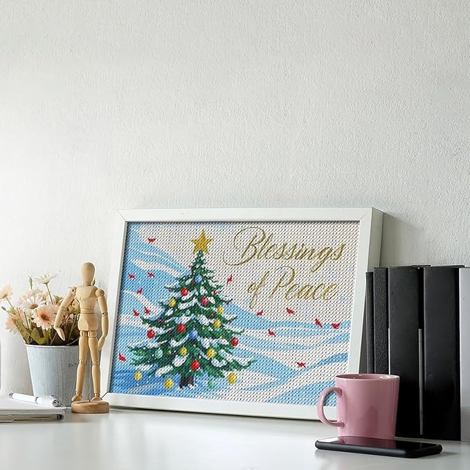 Diamond Painting Kits for Adults - Christmas Snowy Pine & Inspirational Blessings of Peace Painting DIY 5D Full Drill Diamond Dots Paintings with Diamonds Gem Art And Crafts Home Decor 8"x12"