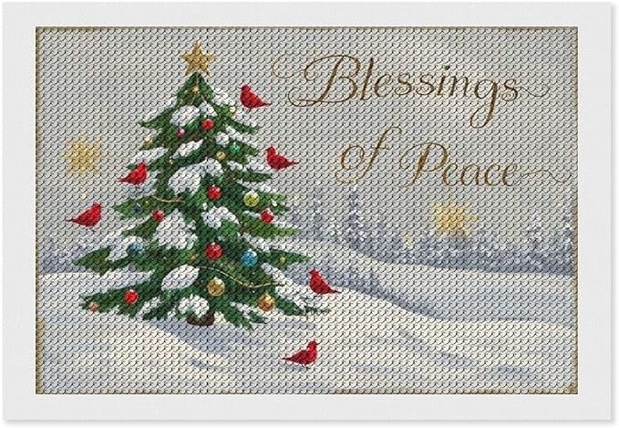 Diamond Painting Kits for Adults - Christmas Snowy Pine & Inspirational Blessings of Peace Painting DIY 5D Full Drill Diamond Dots Paintings with Diamonds Gem Art And Crafts Home Decor 8"x12"