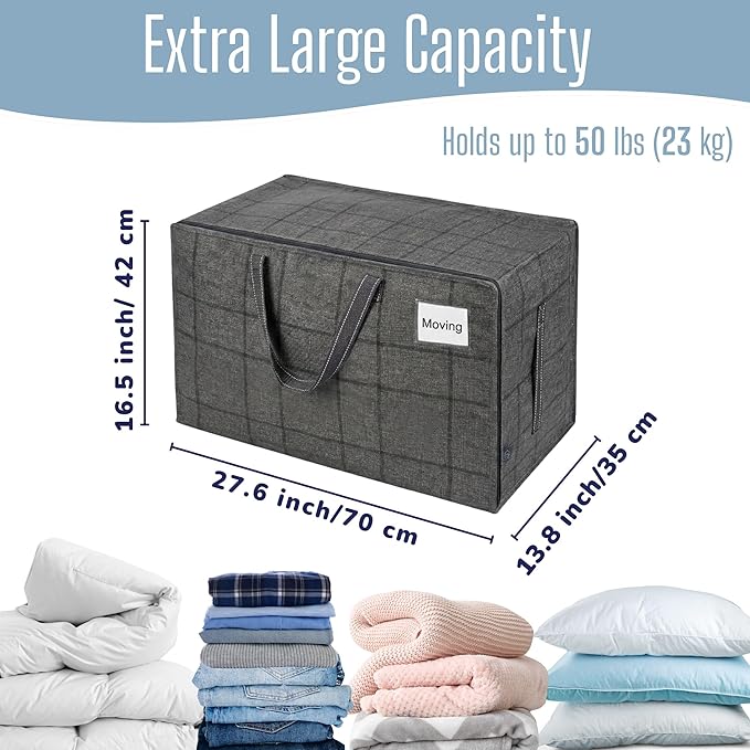 VENO 8 Pack Extra Large Heavy Duty Moving Bags with Wide Opening & Reinforced Handles, Reusable Storage Tote Bags with Strong Zippers for Clothes, College Dorm Essentials & Moving Supplies