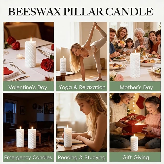 White Beeswax Pillar Candles, 2 Pack Pure Beeswax Candles Bulk,Unscented Bees Wax Candle for Home,Prayer,Dripless Smokeless Organic 100% Pillar Candles 2x5in