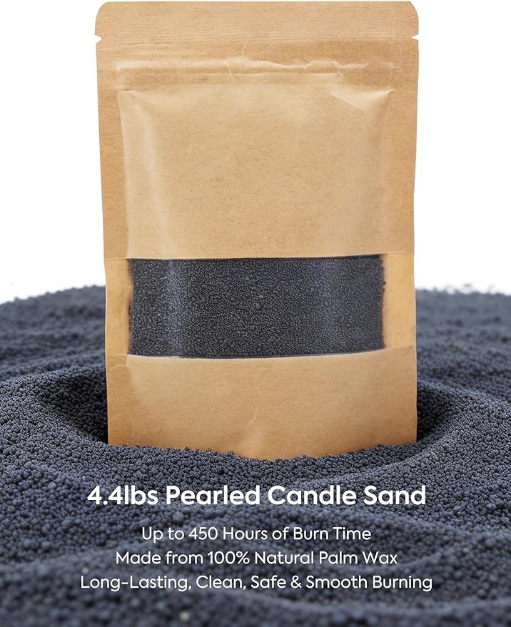 Monivi Candle Sand with Wicks 4.4lb Sand Wax Black Pearled Candle Wax Beads with Wood Decorative Bowl, 2 Fragrance Oils Musk Sandalwood Total up to 450Burn hours DIY Candle Making Kit Mothers Day Gift