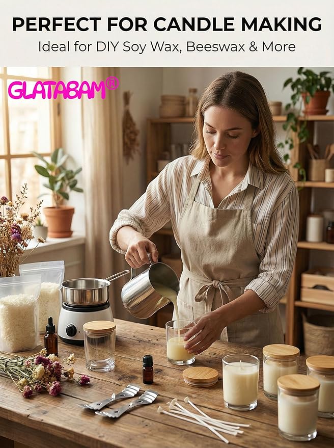 GLATABAM 7 OZ Candle Jars 12 Pack - Bulk Glass Candle Making Jars with Bamboo Lids & Labels, Heat Resistant Empty Reusable Candle Vessel for Containers(Clear)