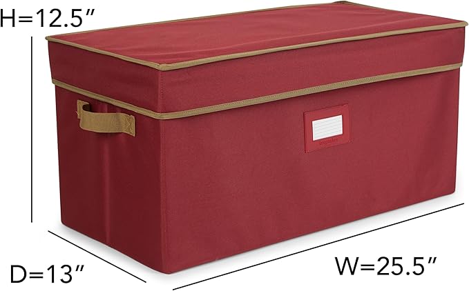 Covermates Keepsakes Treasurekeeper Storage Box – Heavy-Duty Polyester with Sturdy Interior Walls – Stackable Holiday Storage with Handles & ID Window, Red