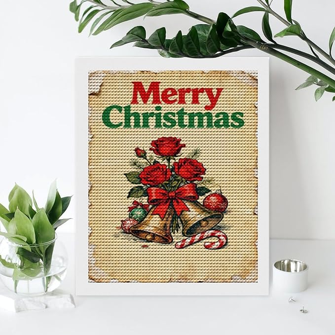 AIVKIEJK Diamond Painting Kits for Adults - Merry Christmas Santa, Holly & Vintage Painting DIY 5D Full Drill Diamond Dots Paintings with Diamonds Gem Art and Crafts Home Decor 16"x20"