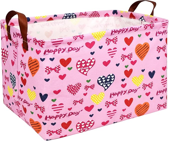 Valentine's Day Basket Gift for Empty Cute Heart Large Storage Bin for Kid and Baby Room Décor (Happy Day Love)